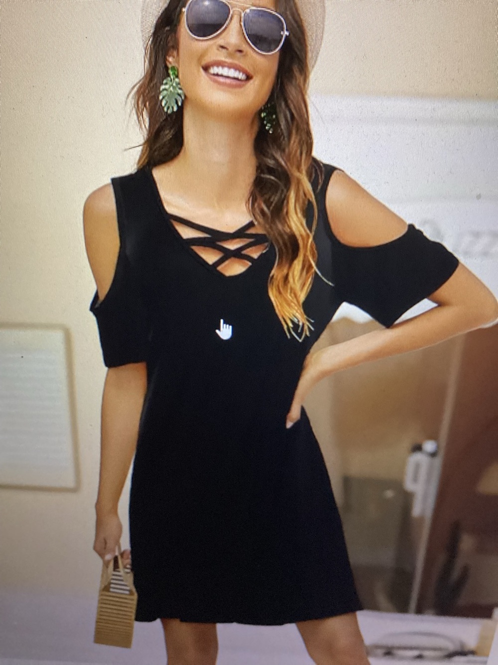 Cold-Shoulder Crisscross Short Sleeve Swing V-Neck Dress